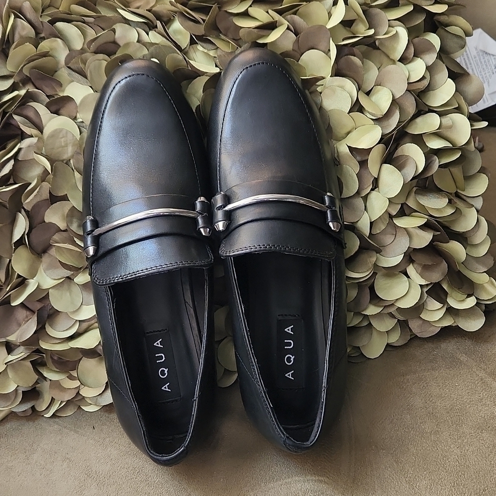 Brand New Aqua Black Leather Loafers-Size 9.​​​​​​​​